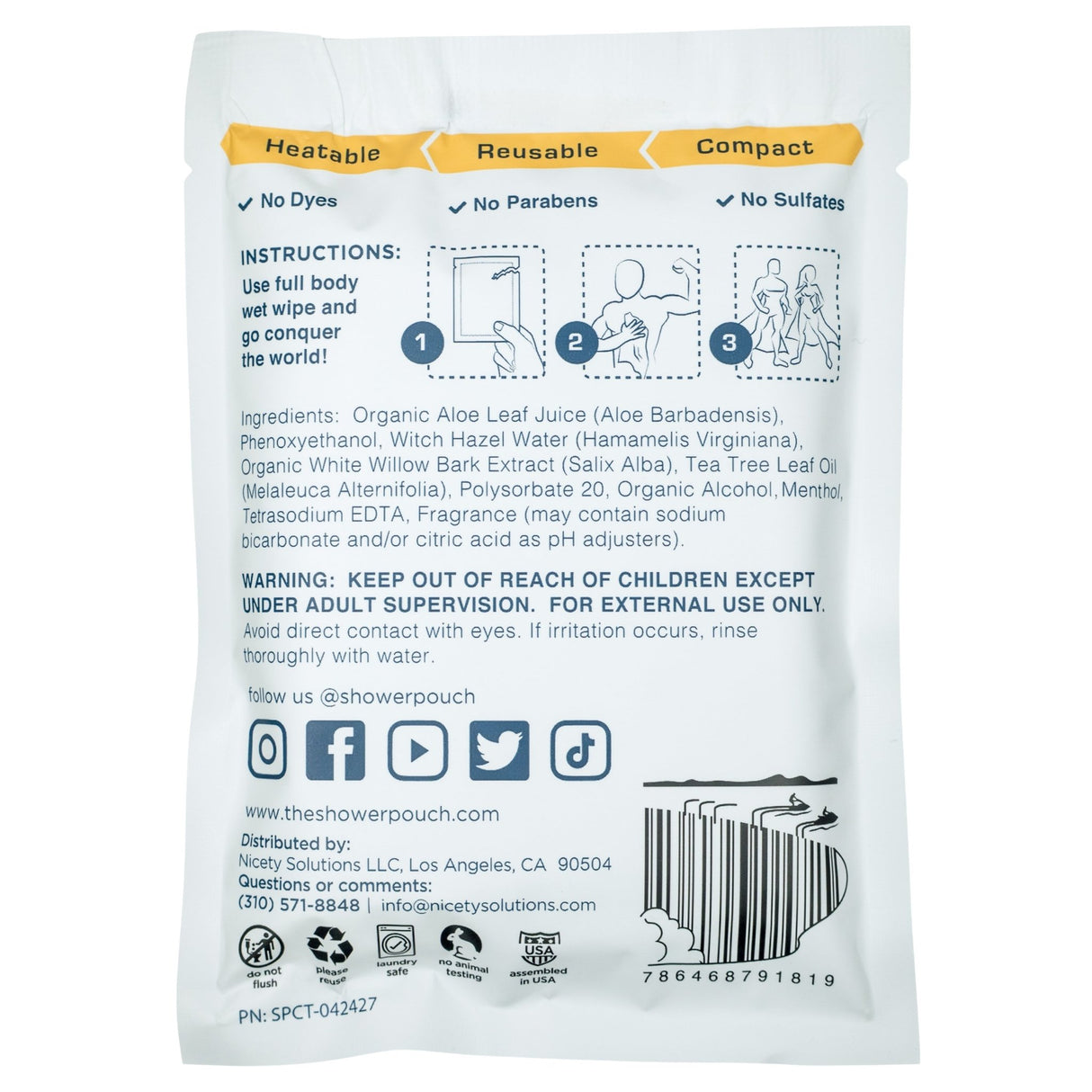 15-Pack Shower Pouch Body Wipes - Magnadyne