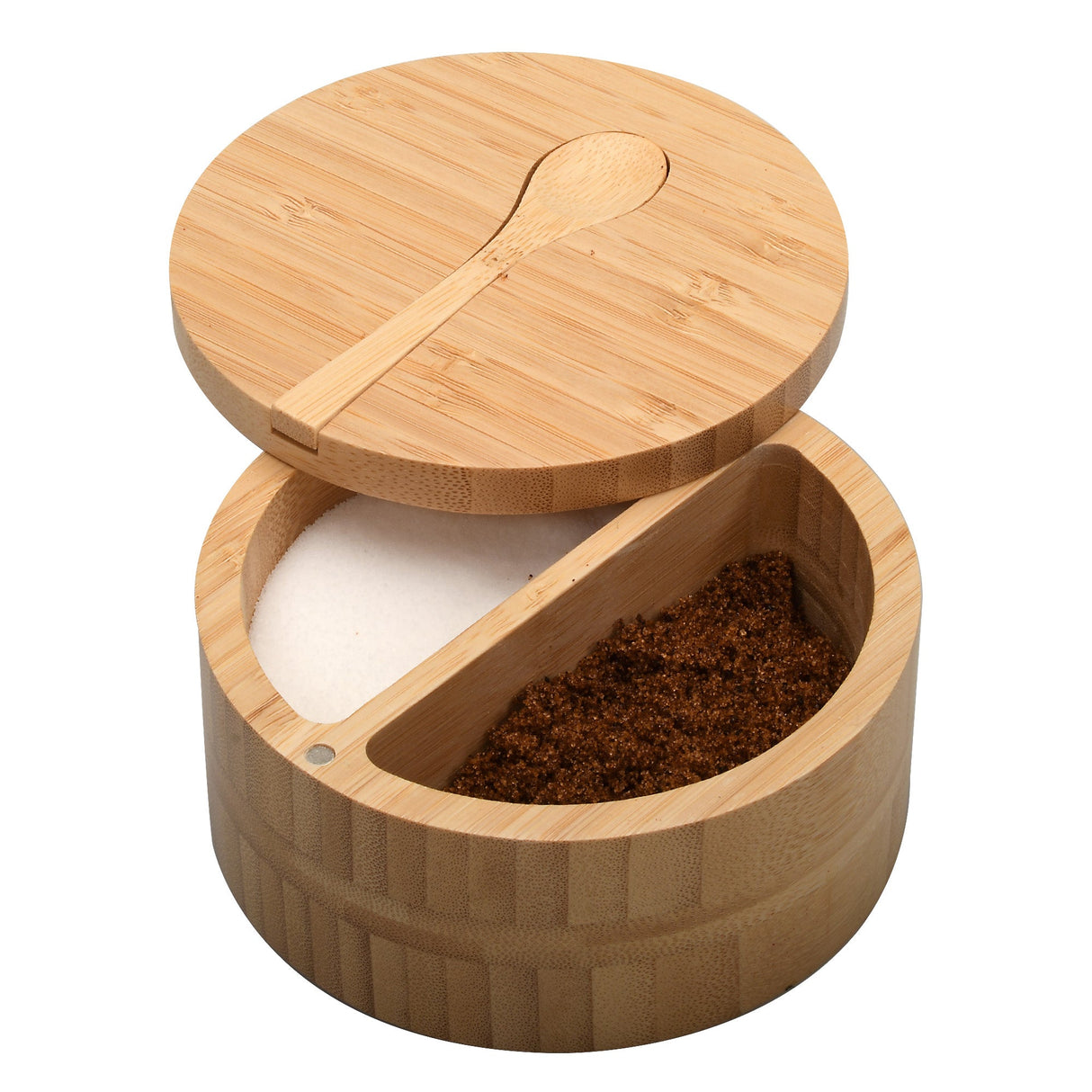 Eco-Friendly Bamboo Salt & Spice Cellar with Integrated Spoon – 1, 2, or 3 Compartments