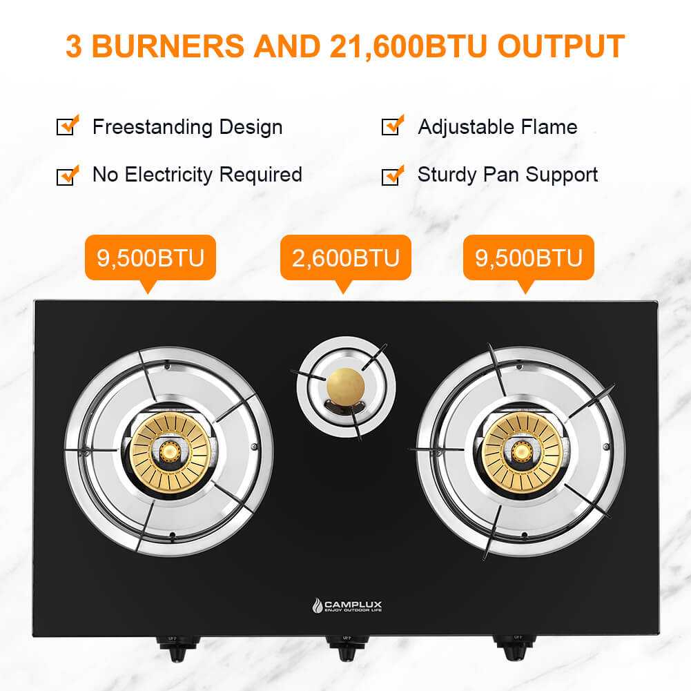21,600BTU 3 Burners Tempered Glass Portable Stoves for Camping - Magnadyne