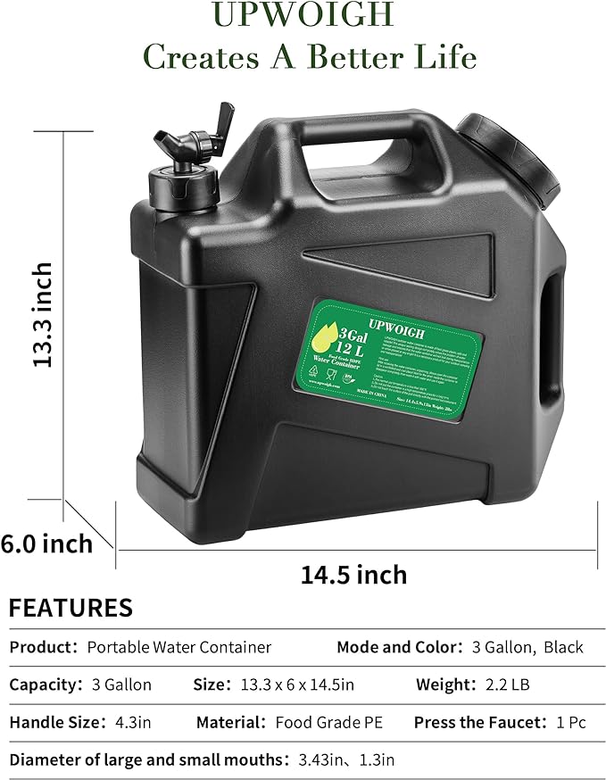 3 Gallon Water Jug, Overlanding Gear Water Containers Spigot, Camping Essential - Magnadyne