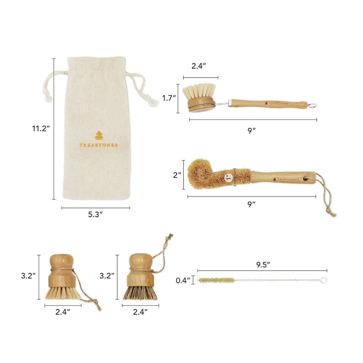 5 - Piece Handmade Bamboo Dish Brush Set - Magnadyne