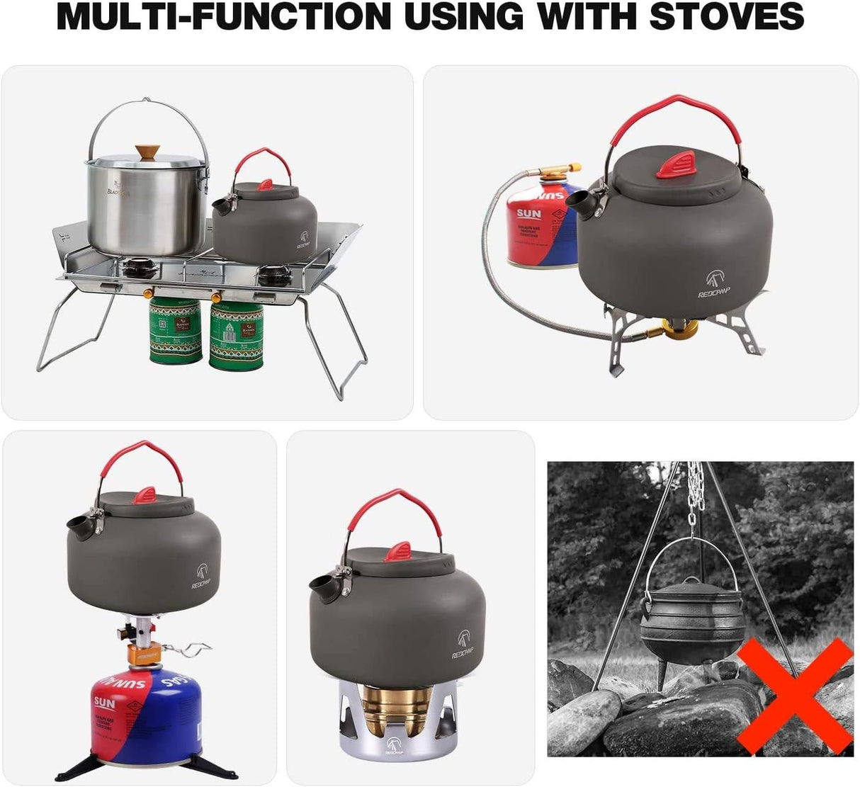 Aluminum Outdoor Camping Kettle with Carrying Bag, 0.8L/0.9L/1.4L/2L - Magnadyne