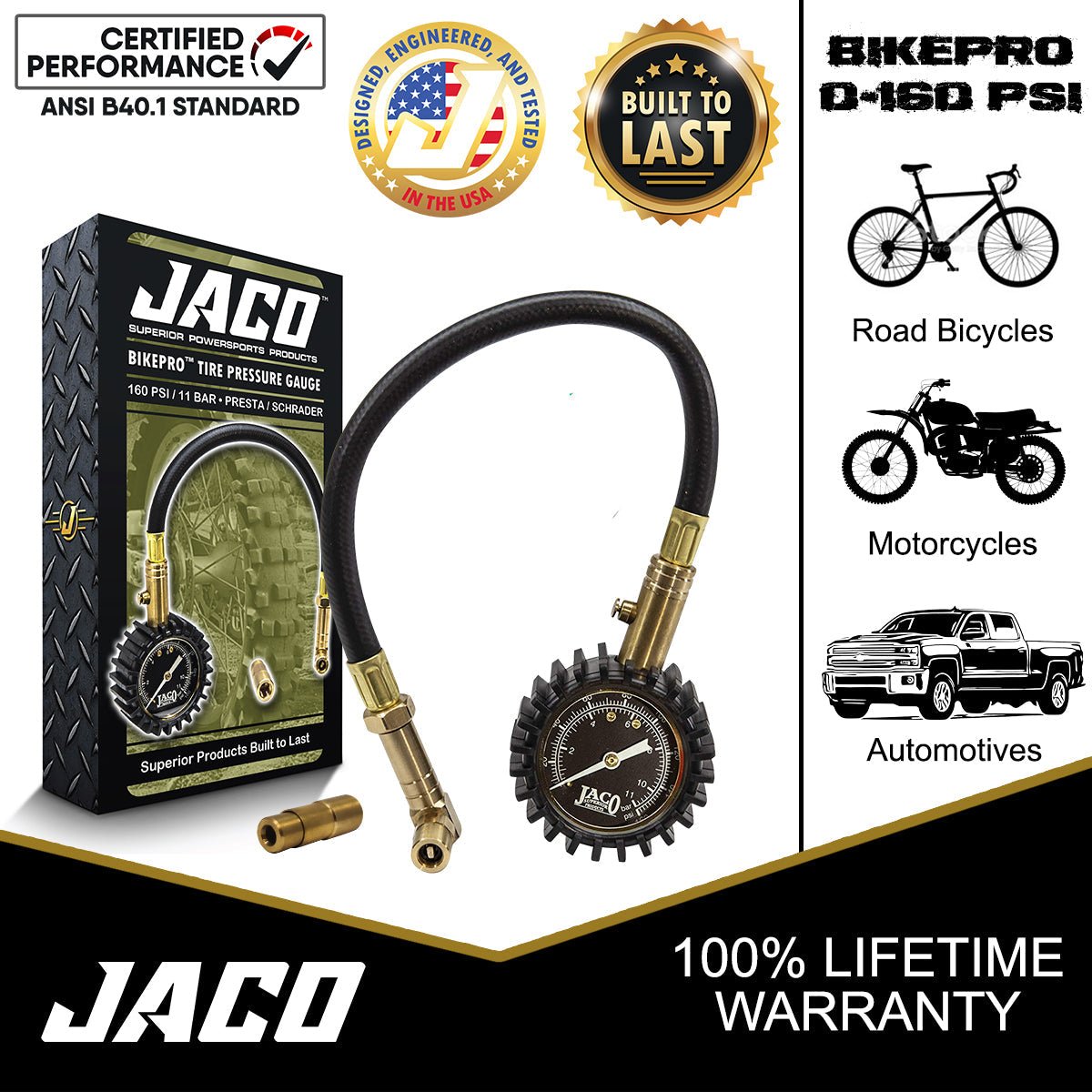 BikePro™ Presta Tire Pressure Gauge - 160 PSI | Presta & Schrader (Hybrid/Road Bikes) - Magnadyne