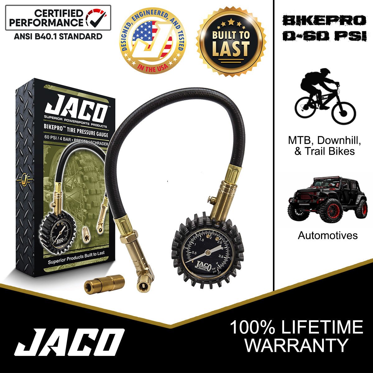 BikePro™ Presta Tire Pressure Gauge - 60 PSI | Presta & Schrader (Mountain Bikes) - Magnadyne