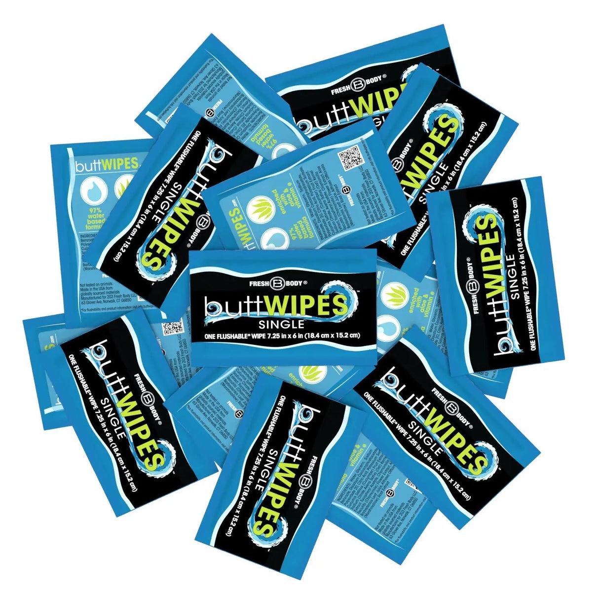 Buttwipes Singles - Individually Wrapped Flushable Wipes (select quantity) - Magnadyne