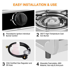 Camplux 2 Burners 19,600 BTU Outdoor Gas Stove with Auto Ignition - Magnadyne