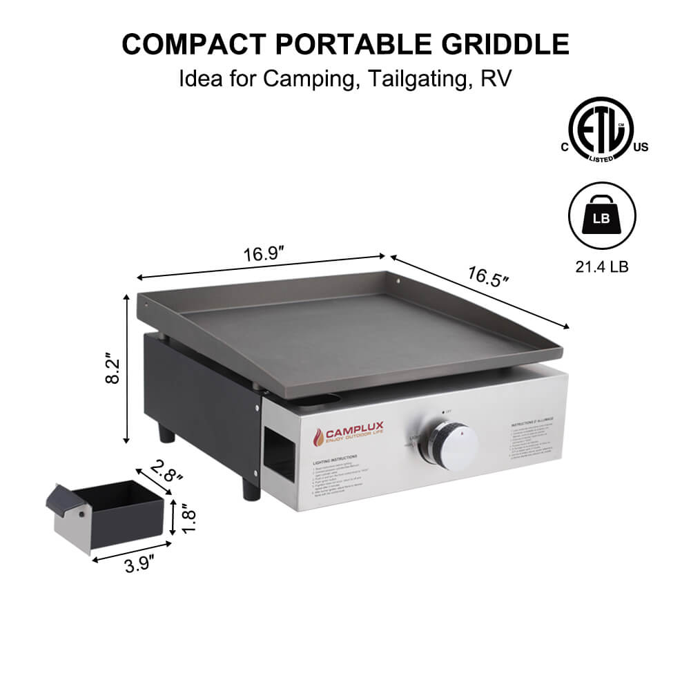 Camplux Outdoor Portable Griddles for RV, Camping and Tailgating - 17 Inch 13,000 BTU - Magnadyne