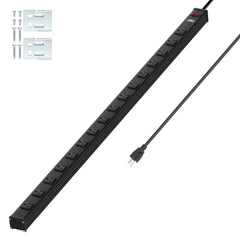 CRST 2.6" Wide Space 16 Outlets Mountable Metal Power Strip Surge Protector, 15FT Power Cord, Mounting Brackets Included - Magnadyne