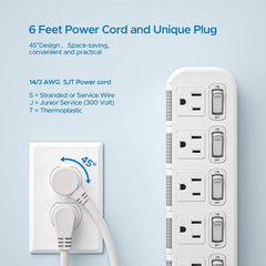 CRST 6 Outlets Individual Switch Surge Protector Power Strip with Slidable Shock Protection, 6FT Flat Plug Power Cord - Magnadyne