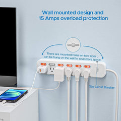 CRST 6 Outlets Individual Switch Surge Protector Power Strip with Slidable Shock Protection, 6FT Flat Plug Power Cord - Magnadyne