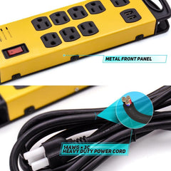 CRST 8 Outlets Dural USB Mountable Metal Power Strip Surge Protector W/ Cord Wrapping Design, 9FT Power Cord - Magnadyne
