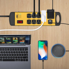 CRST 8 Outlets Dural USB Mountable Metal Power Strip Surge Protector W/ Cord Wrapping Design, 9FT Power Cord - Magnadyne