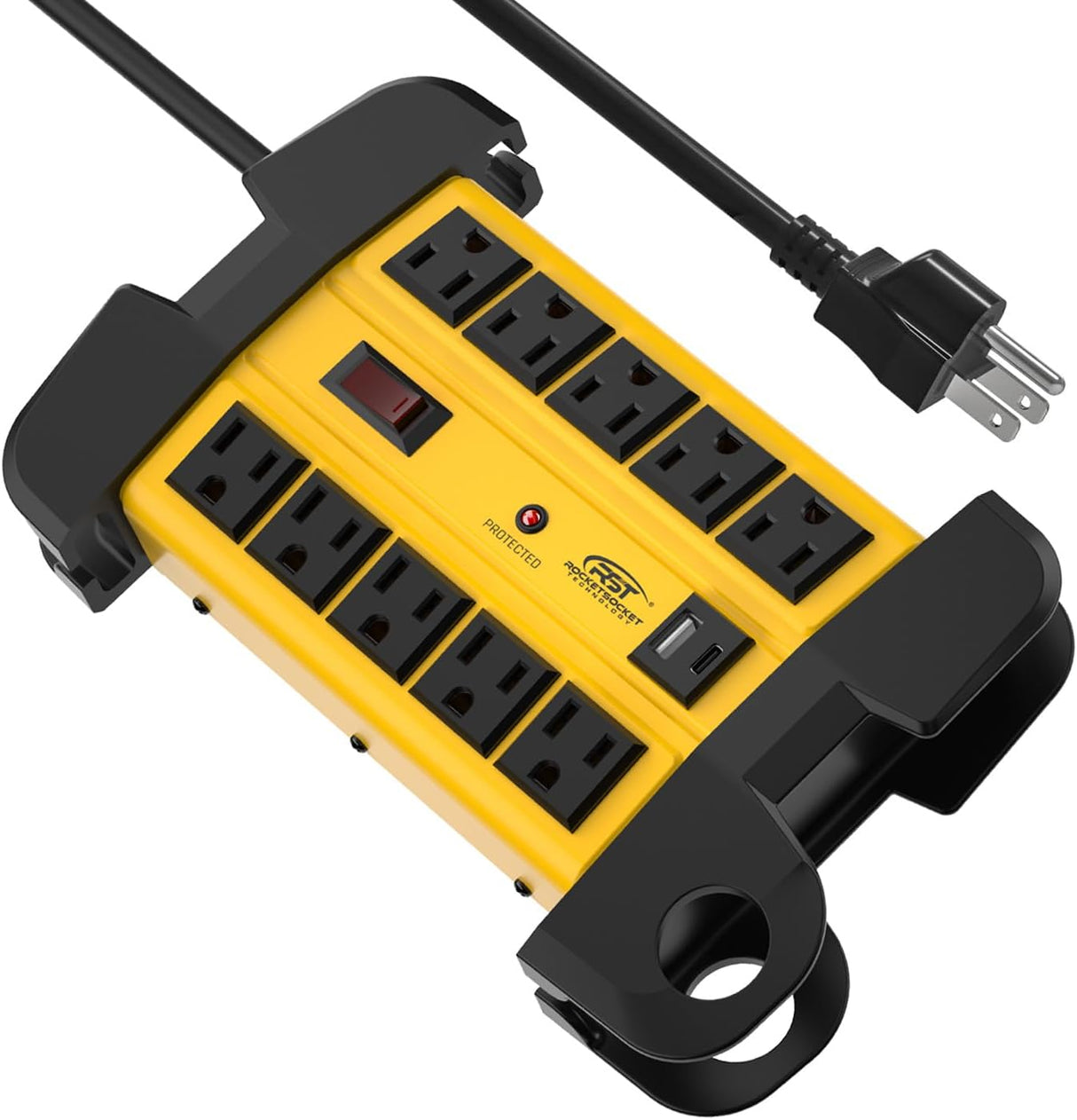 CRST 8 Outlets Dural USB Mountable Metal Power Strip Surge Protector with Cord Wrapping Design, Optional 15FT or 6FT Power Cord - Magnadyne