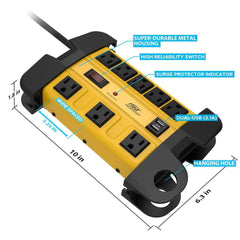 CRST 8 Outlets Dural USB Mountable Metal Power Strip Surge Protector with Cord Wrapping Design, Optional 15FT or 6FT Power Cord - Magnadyne