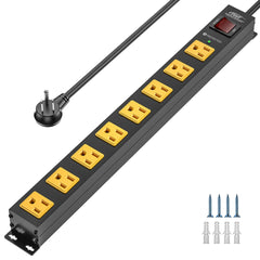 CRST 8 Outlets Wide Spaced Mountable Metal Power Strip Surge Protector, 6FT Flat Plug Power Cord, Mounting Kits Included - Magnadyne