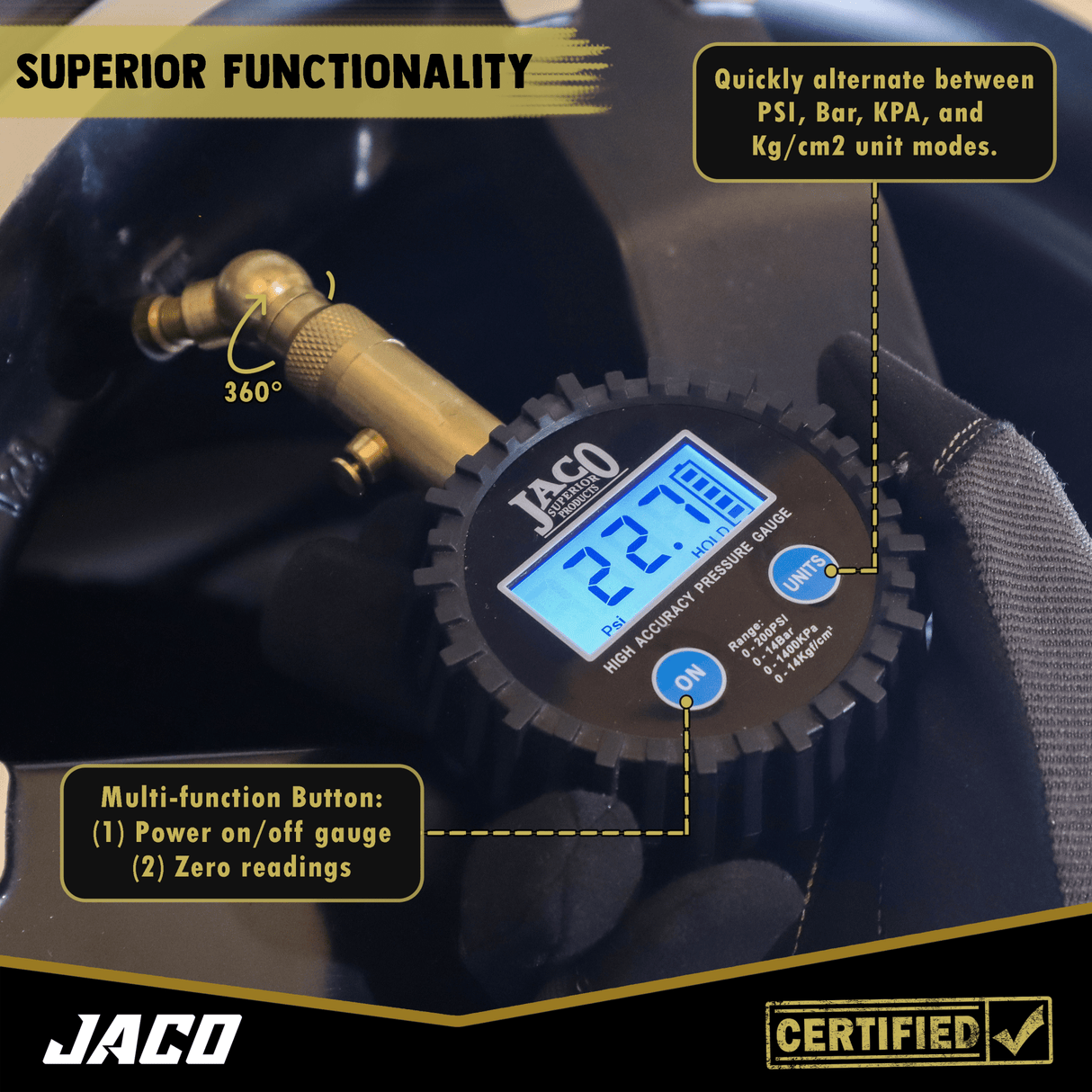 Elite® Digital Tire Pressure Gauge - Professional Accuracy - 100 PSI - Magnadyne
