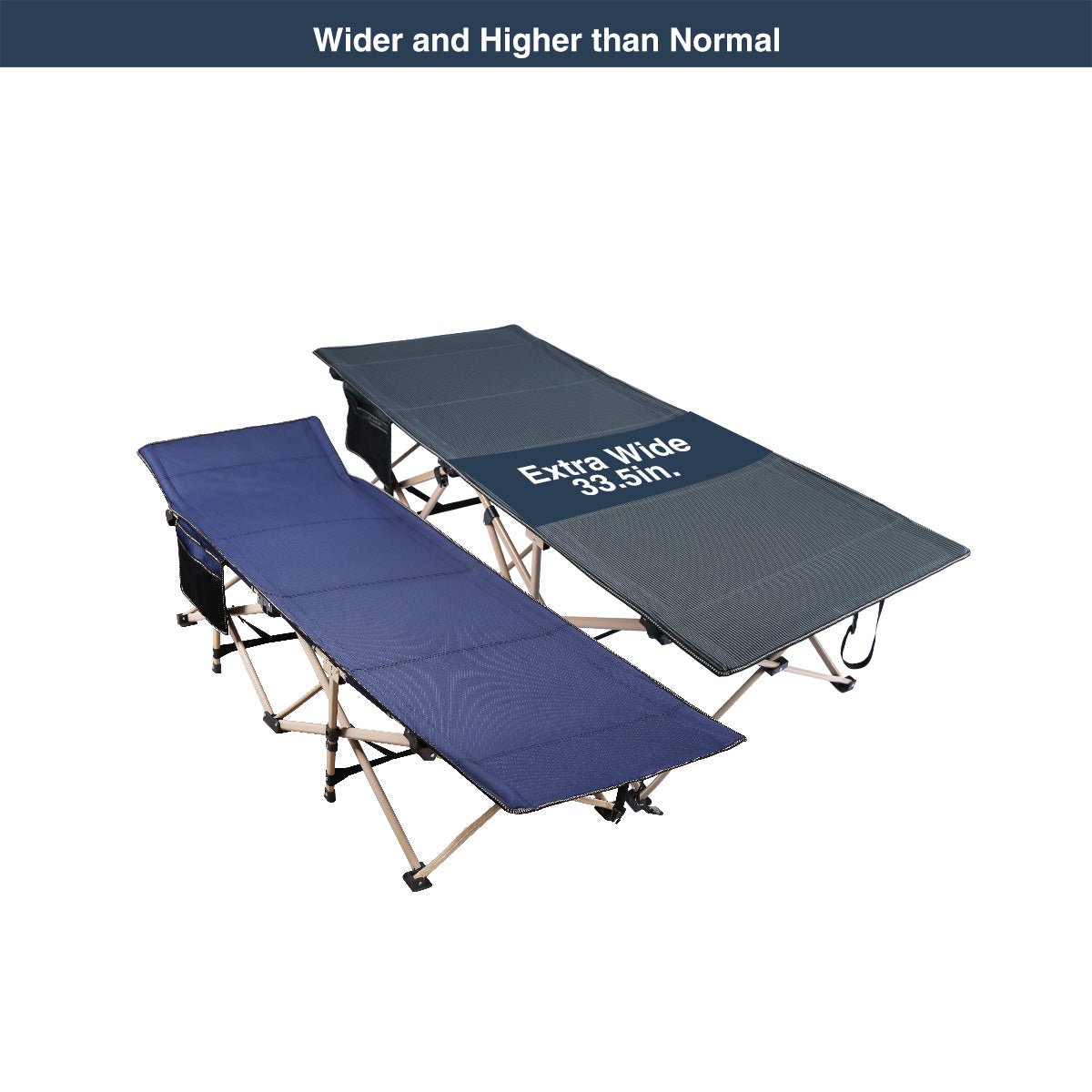 Extra Wide Folding Camping Cot for Adults, Grey Blue Green - Magnadyne