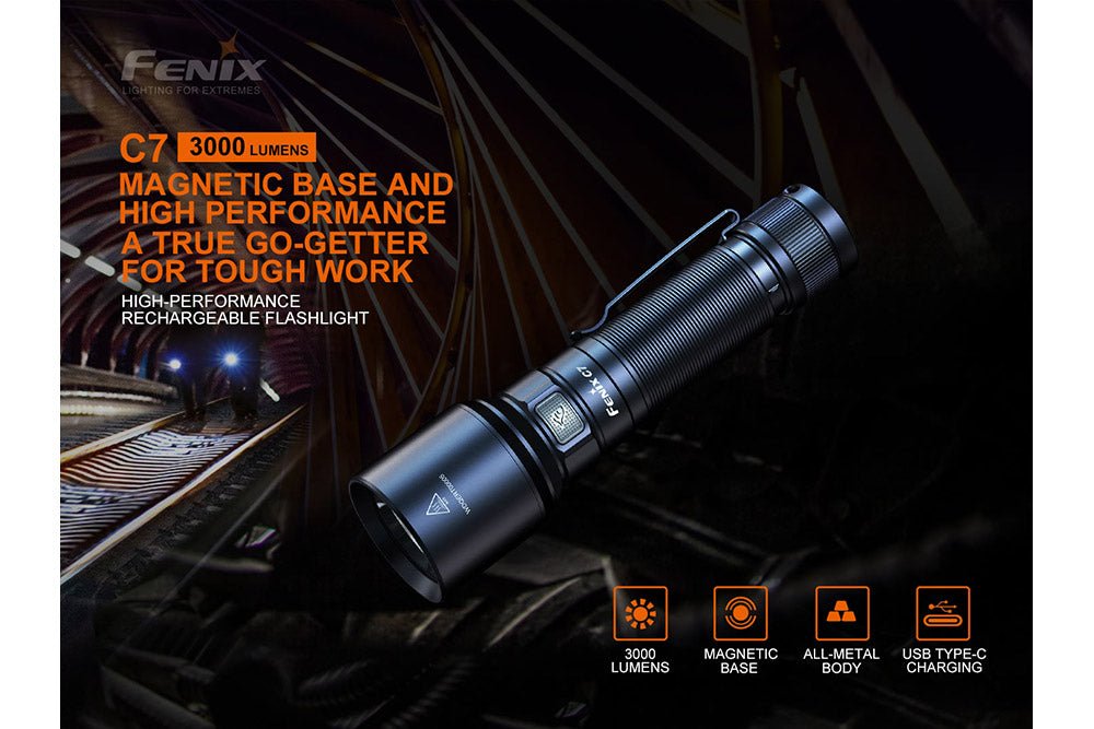 Fenix C7 High - performance Rechargeable LED Flashlight - 3000 Lumens - Magnadyne