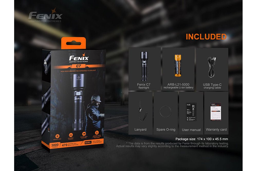 Fenix C7 High - performance Rechargeable LED Flashlight - 3000 Lumens - Magnadyne