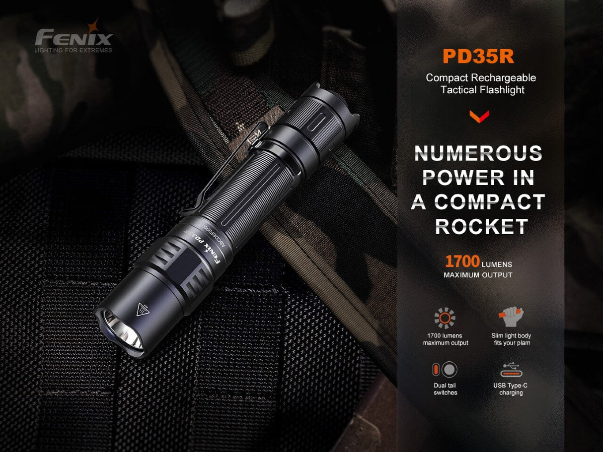Fenix PD35R Compact Rechargeable Tactical Flashlight - Magnadyne