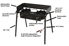 Flame King Outdoor Propane Double Dual Burner Cooker Stove - Magnadyne