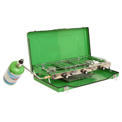 Flame King Portable 3 Burner Grill Propane Gas Camping Stove Toast Tray - Magnadyne