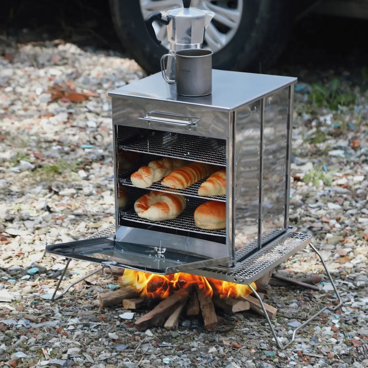 Foldable Stainless Steel Camping Oven with 3 Tier Grill for Propane Stove Baking Outdoor Cooking - Magnadyne