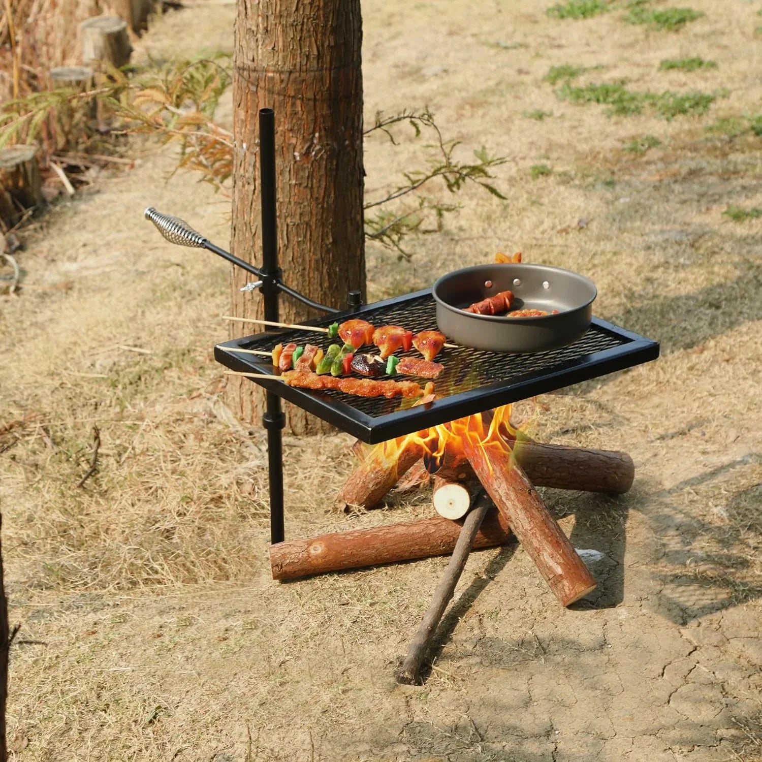 Folding Swivel Campfire Grill Heavy Duty Steel Grate with Carrying Bag for Outdoor Open Flame Cooking - Magnadyne