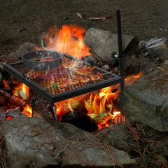 Folding Swivel Campfire Grill Heavy Duty Steel Grate with Carrying Bag for Outdoor Open Flame Cooking - Magnadyne