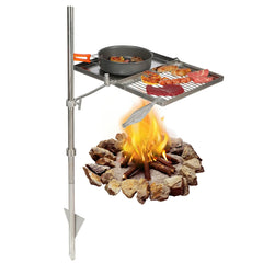 Folding Swivel Campfire Grill Heavy Duty Steel Grate with Carrying Bag for Outdoor Open Flame Cooking - Magnadyne