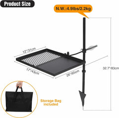 Folding Swivel Campfire Grill Heavy Duty Steel Grate with Carrying Bag for Outdoor Open Flame Cooking - Magnadyne