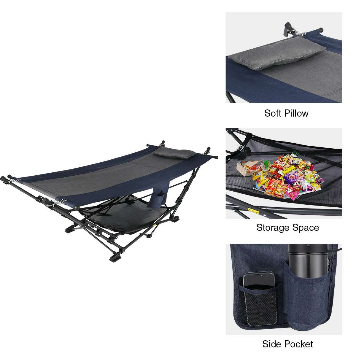 Freestanding Portable Hammock with Stand for Outdoor Yard Beach, 300lbs Capacity - Magnadyne