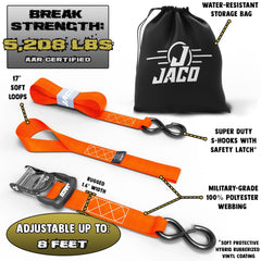 Heavy Duty Ratchet Tie Down Straps with Soft Loops (1.6" x 8 ft) | AAR Certified Break Strength (5,208 lbs) - Magnadyne