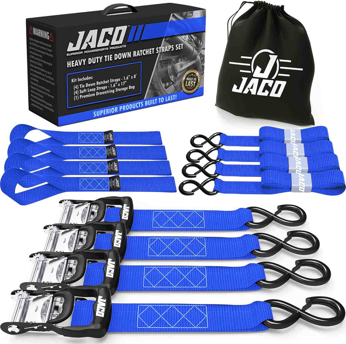 Heavy Duty Ratchet Tie Down Straps with Soft Loops (1.6" x 8 ft) | AAR Certified Break Strength (5,208 lbs) - Magnadyne