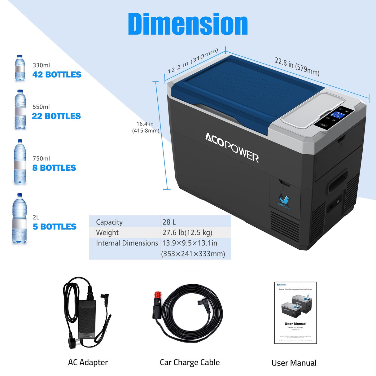 LiONCooler Mini Solar Powered Car Fridge Freezer, 29 Quarts - Magnadyne