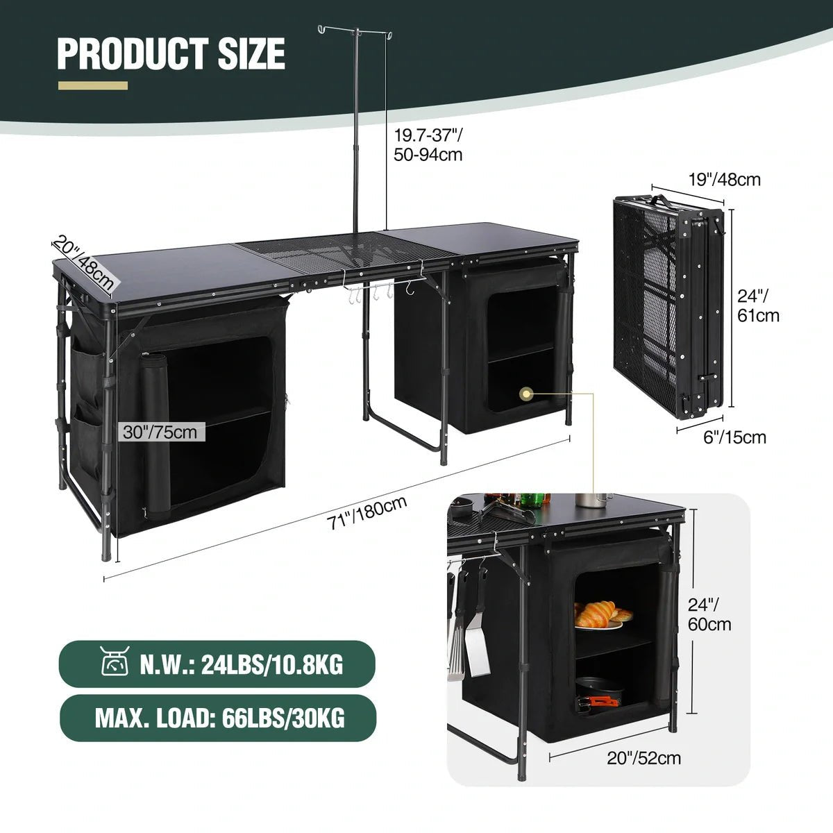 Portable Camping Kitchen Table with Storage Organizer for Outdoor - Magnadyne