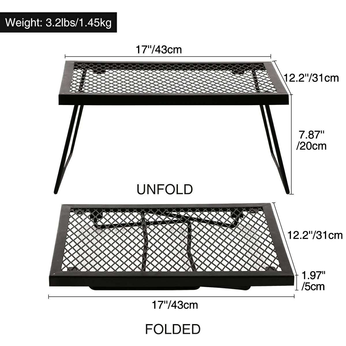 Portable Heavy Duty Folding Steel Campfire Grill Grate for Outdoor Cooking, Black - Magnadyne