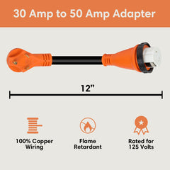 TechnoRV 30 - Amp to 50 - Amp RV Adapter – Locking - Magnadyne
