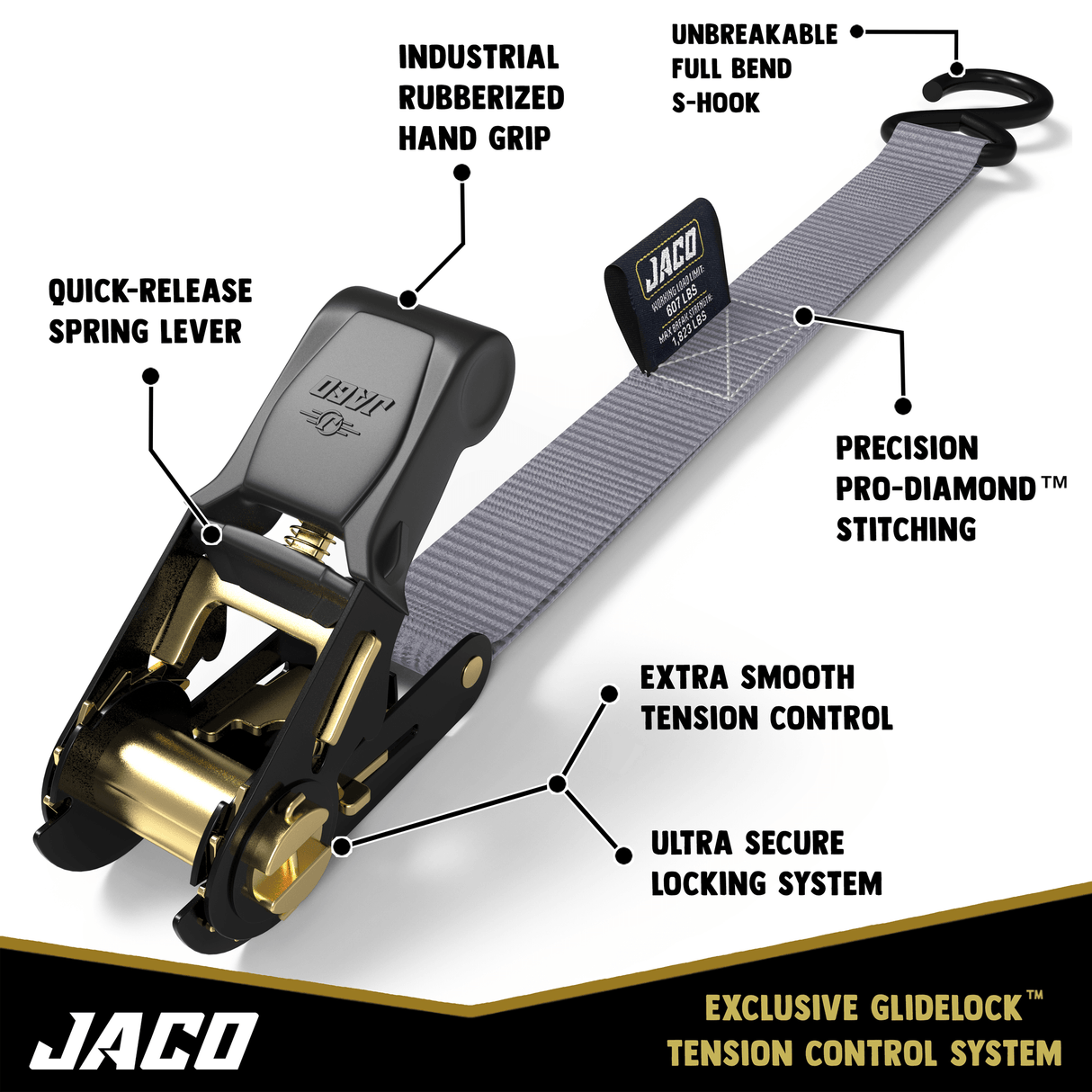 Tie Down Ratchet Straps (4 Pack) - 1 in x 15 ft | AAR Certified Break Strength (1,823 lbs) | Cargo Tie Down Set - Magnadyne
