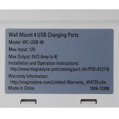 Magnadyne WCP-USB | Wall Mount USB Charger | 4 Ports w/ Wall Plate - Magnadyne