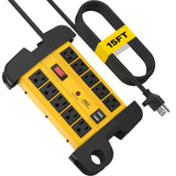 CRST 10 Outlets Dual USB Mountable Heavy Duty Metal Power Strip Surge Protector with Cord Wrapping Design, 15FT Power Cord