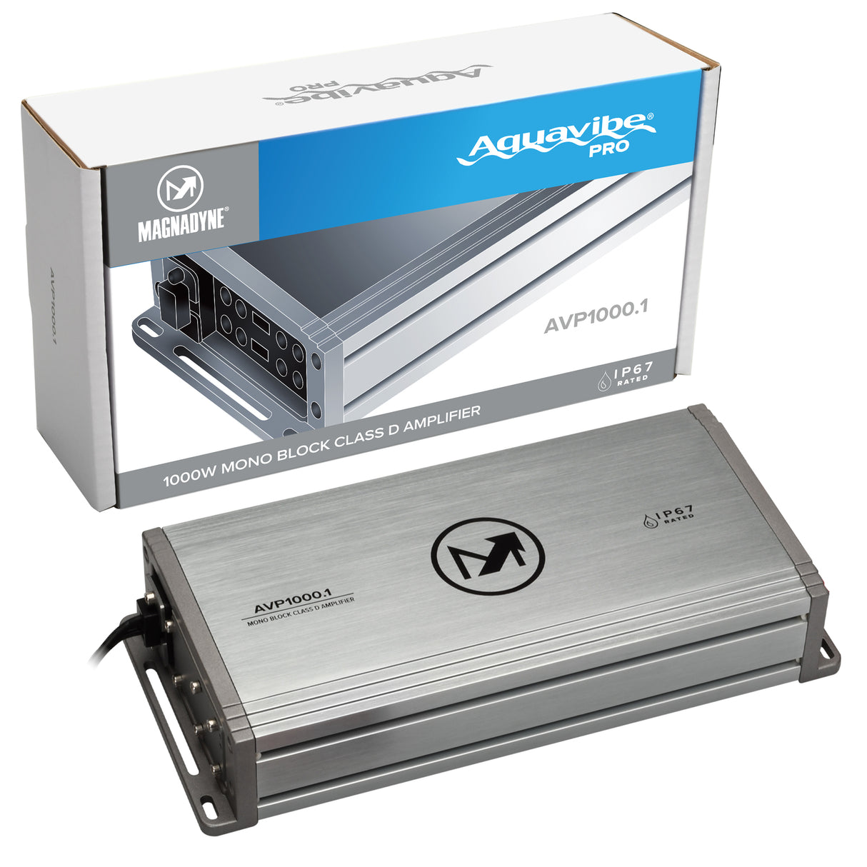 AquaVibe Pro Mono-Channel Class D 1000-Watt Marine Amplifier IP67 Rated