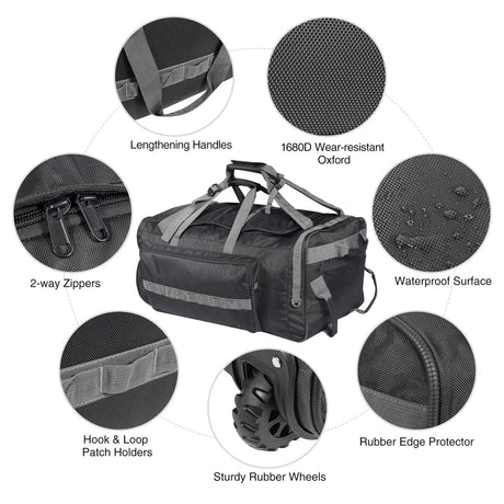 140L Tactical Duffle Bag with Wheels and Backpack Straps - Magnadyne