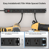 CRST 8 Outlets Wide Spaced Mountable Metal Power Strip Surge Protector, 6FT Flat Plug Power Cord, Mounting Kits Included