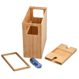 Bamboo Trash Can with Wine Glass Holder Lid | Slim Design Waste Bin & Stemware Caddy | Dual Function Decor for Patio, Living Room & Bedroom