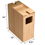 Bamboo Trash Can with Wine Glass Holder Lid | Slim Design Waste Bin & Stemware Caddy | Dual Function Decor for Patio, Living Room & Bedroom