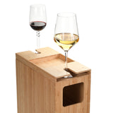 Bamboo Trash Can with Wine Glass Holder Lid | Slim Design Waste Bin & Stemware Caddy | Dual Function Decor for Patio, Living Room & Bedroom