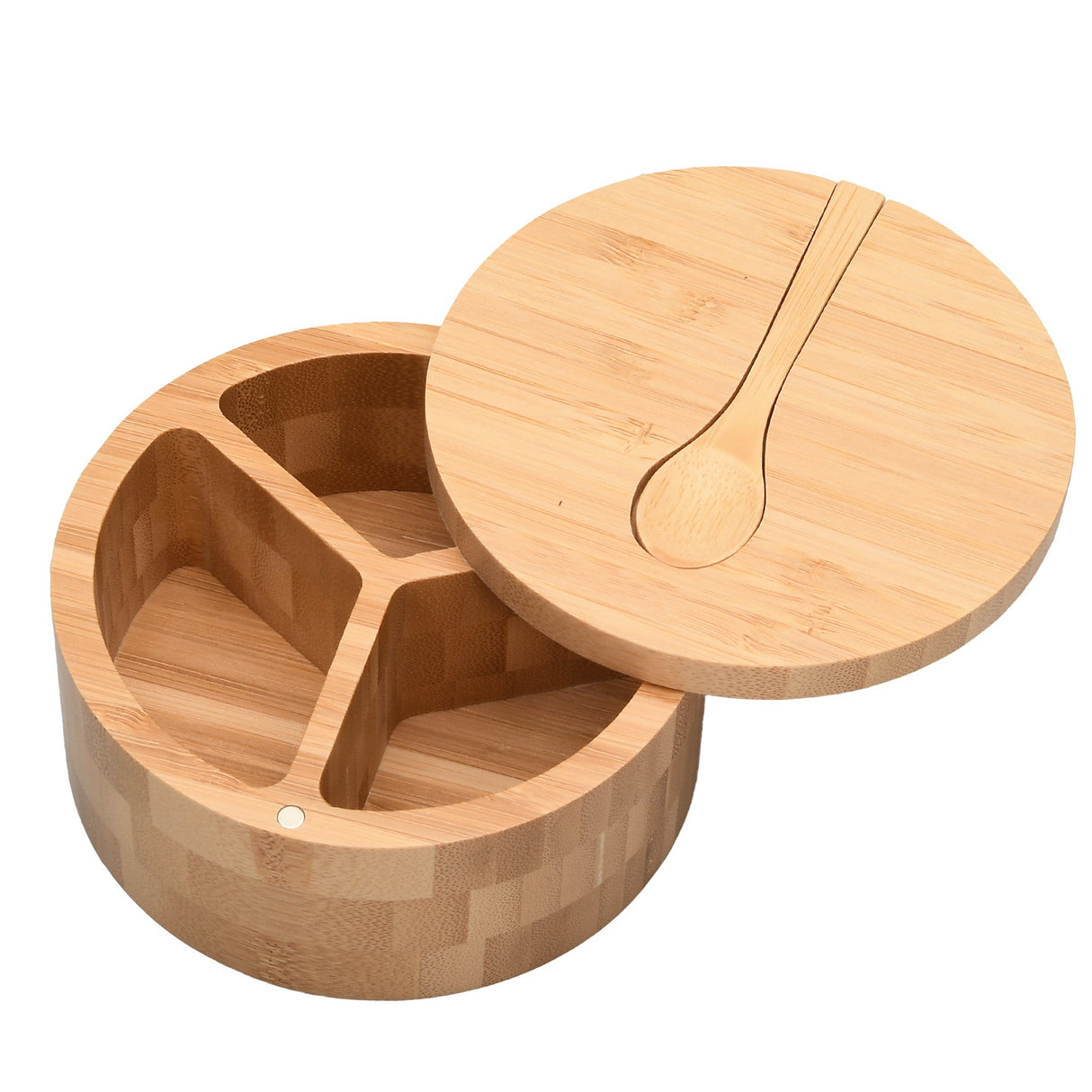 Eco-Friendly Bamboo Salt & Spice Cellar with Integrated Spoon – 1, 2, or 3 Compartments