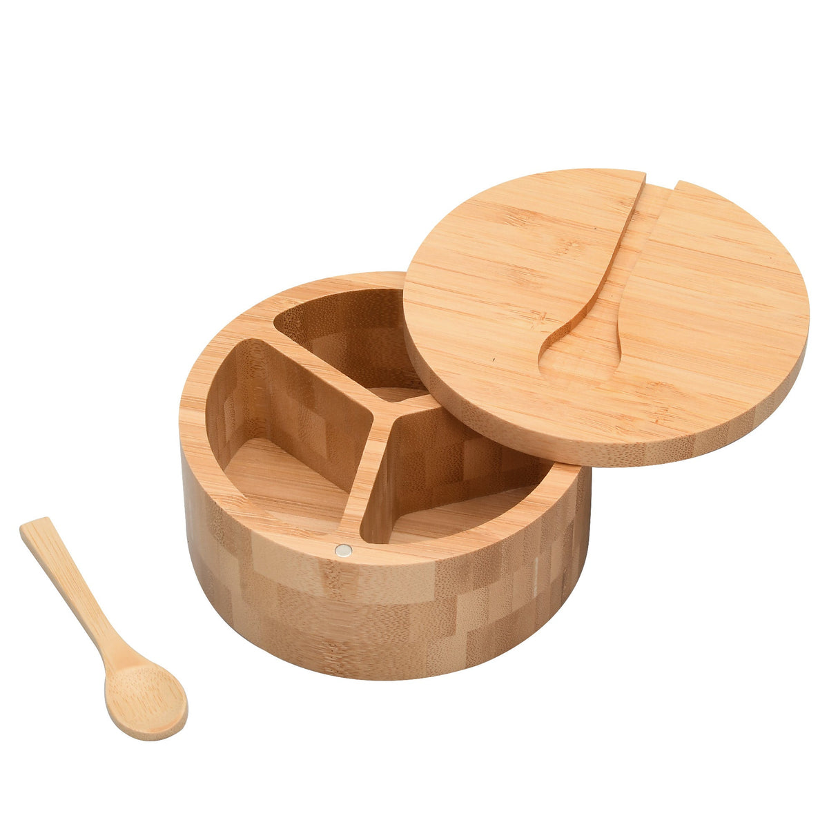Eco-Friendly Bamboo Salt & Spice Cellar with Integrated Spoon – 1, 2, or 3 Compartments