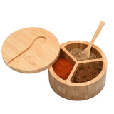 Eco-Friendly Bamboo Salt & Spice Cellar with Integrated Spoon – 1, 2, or 3 Compartments